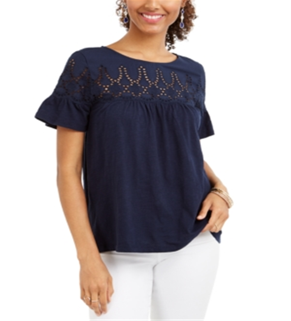Top Feminino com Ilhós Estilo &amp; Co Azul Tamanho Pequeno P