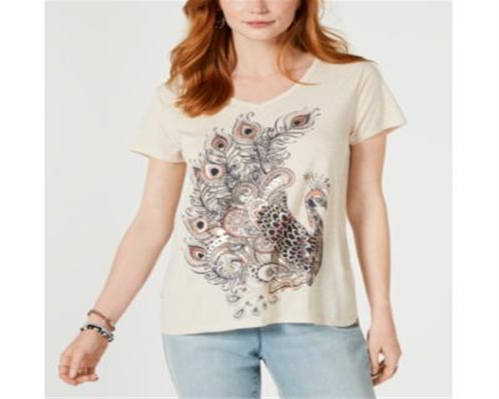 Top feminino com bainha gráfica estilo &amp; co, bege, tamanho XXL