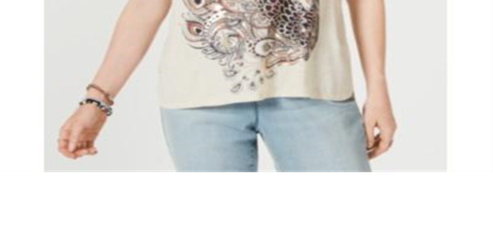 Top feminino com bainha gráfica estilo &amp; co, bege, tamanho XXL