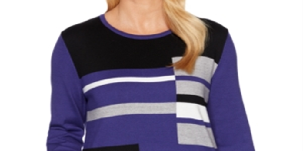 Alfred Dunner Suéter Feminino Mallard Color Block Azul Tamanho Pequeno GG
