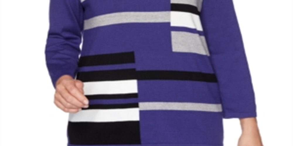 Alfred Dunner Suéter Feminino Mallard Color Block Azul Tamanho Pequeno GG