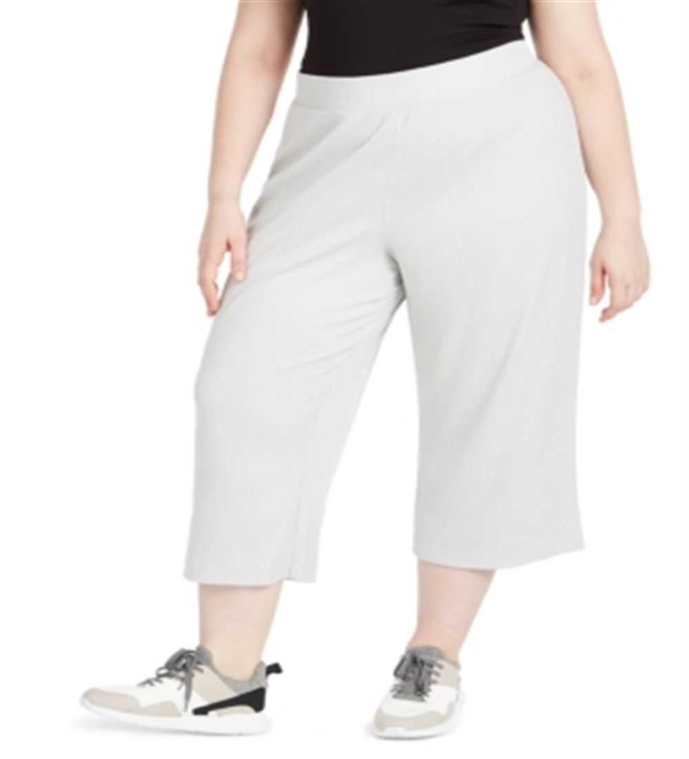 Calças culotte plus size caneladas femininas Ideology, cinza, tamanho 2X