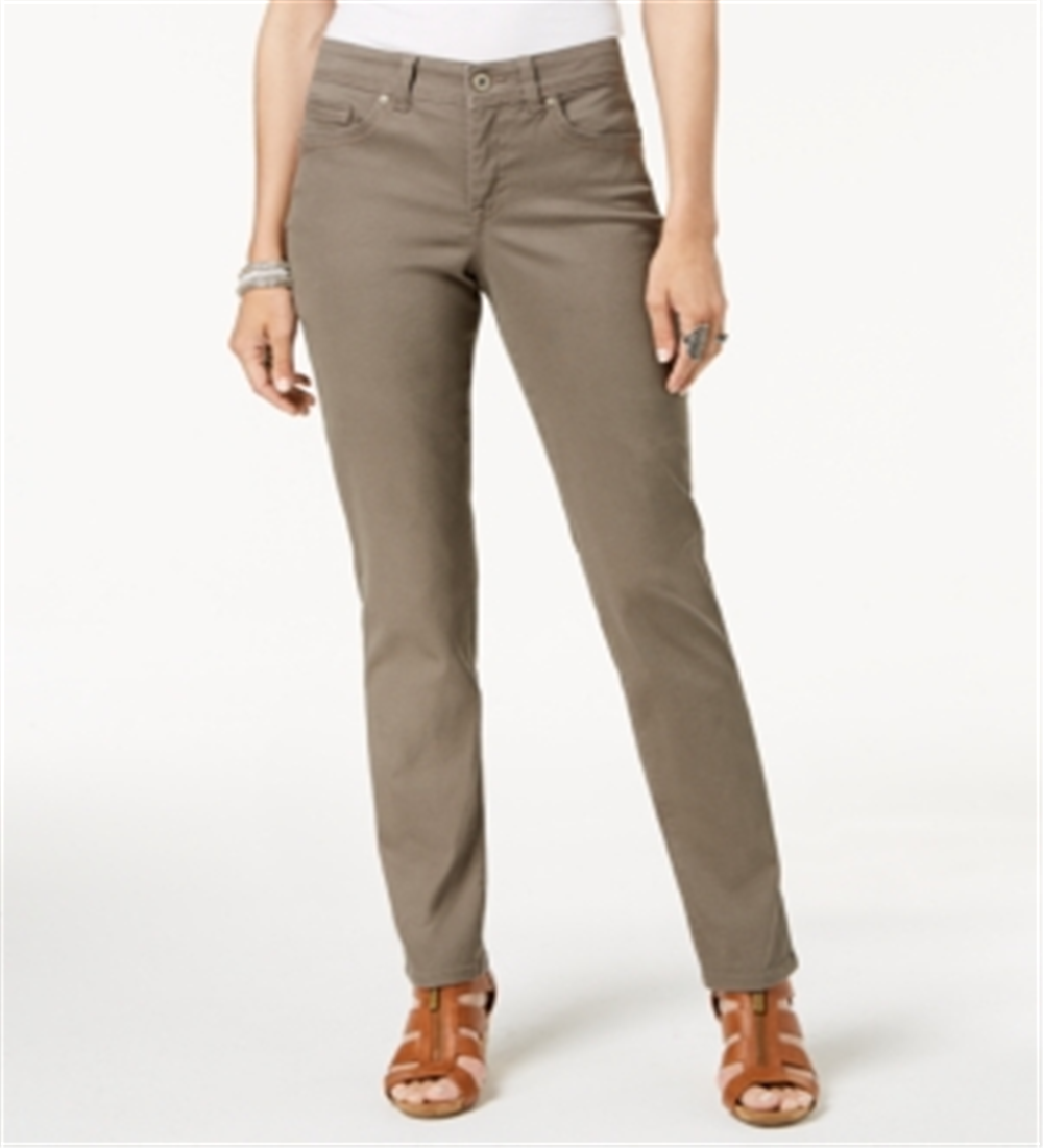 Jeans feminino estilo &amp; co com controle de barriga, perna reta, marrom, tamanho 6