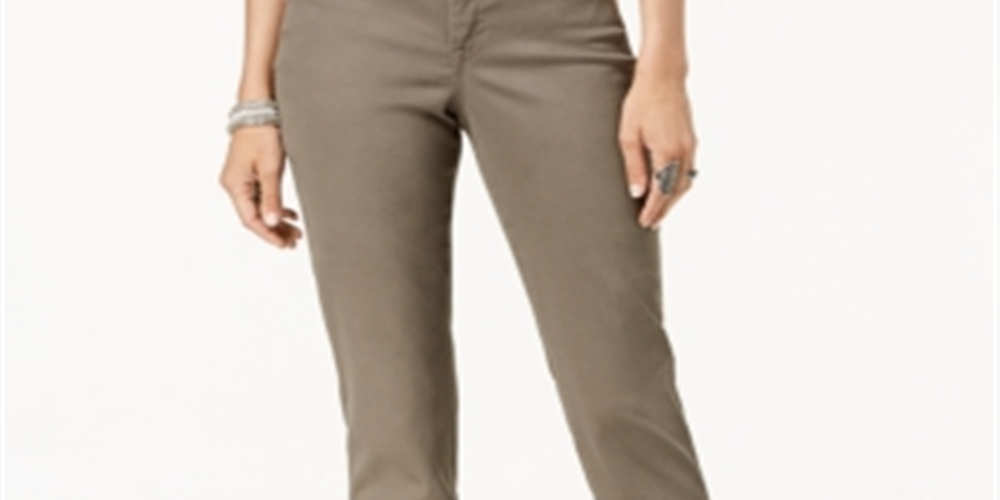 Jeans feminino estilo &amp; co com controle de barriga, perna reta, marrom, tamanho 6