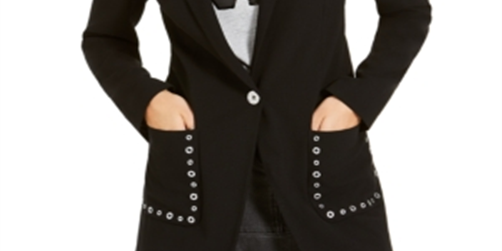 Blazer feminino Michael Kors com ilhós e bolsos, preto, tamanho 6