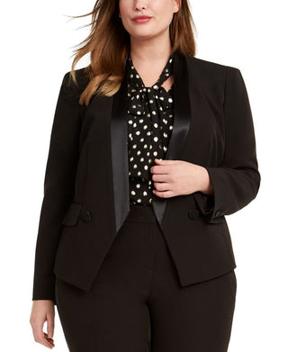 Blazer feminino Bar III Trendy Plus com acabamento em cetim, preto, tamanho 14W