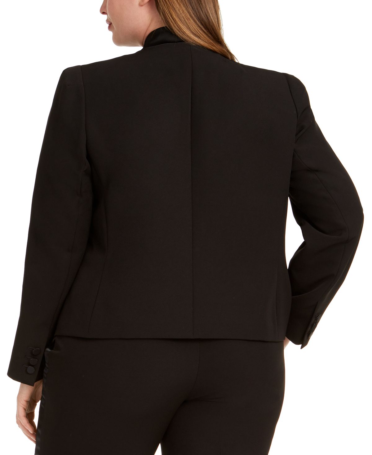 Blazer feminino Bar III Trendy Plus com acabamento em cetim, preto, tamanho 14W