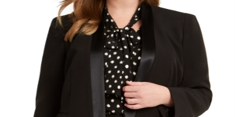 Blazer feminino Bar III Trendy Plus com acabamento em cetim, preto, tamanho 14W