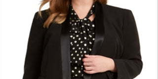 Blazer feminino Bar III Trendy Plus com acabamento em cetim, preto, tamanho 14W