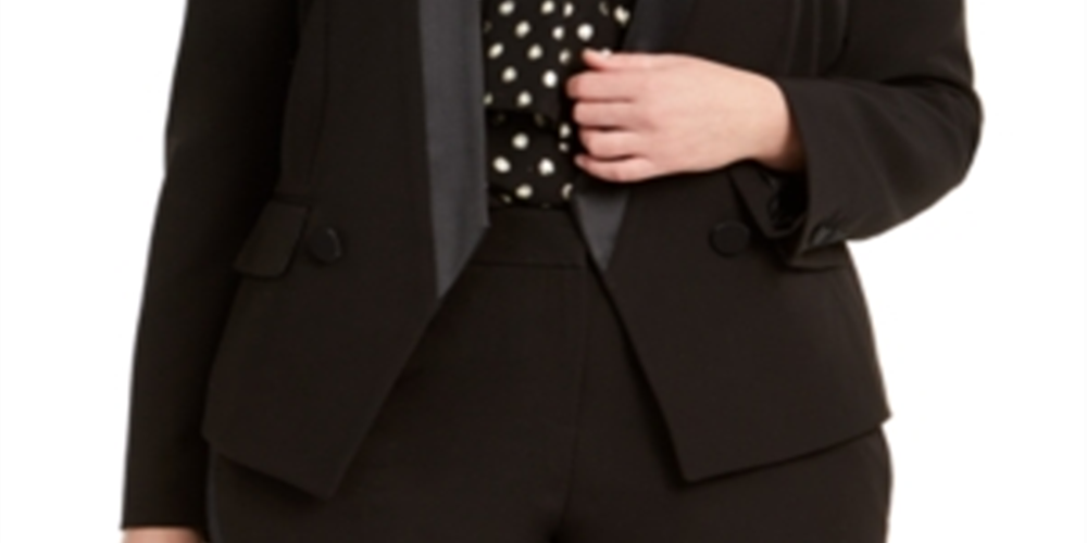 Blazer feminino Bar III Trendy Plus com acabamento em cetim, preto, tamanho 14W