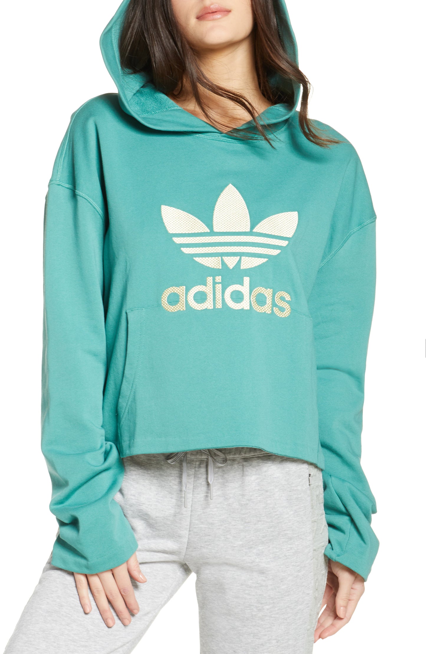 Moletom com capuz feminino Adidas Cotton Embroidered Logo Azul Tamanho XS