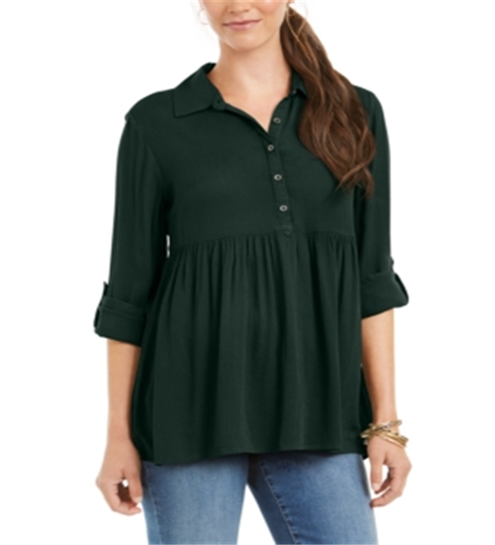 Camisa oversized feminina Style &amp; Co com manga enrolada, verde, tamanho pequeno