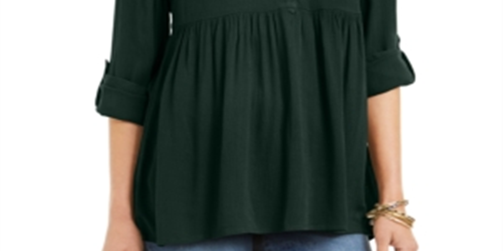 Camisa oversized feminina Style &amp; Co com manga enrolada, verde, tamanho pequeno