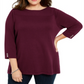 Karen Scott Suéter Feminino Plus com Canelado e Gola Alta de Algodão Vermelho Tamanho 1X