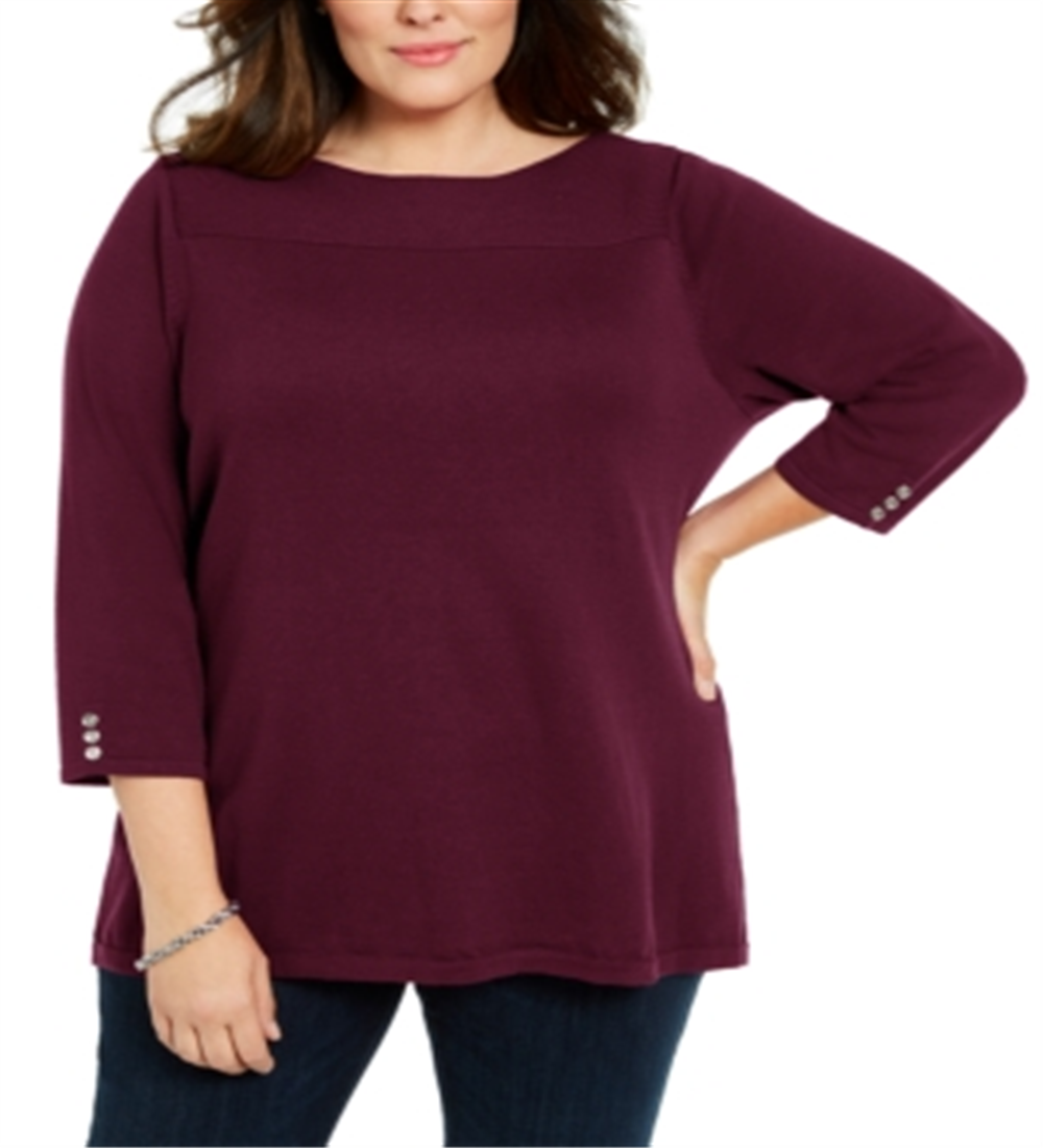 Karen Scott Suéter Feminino Plus com Canelado e Gola Alta de Algodão Vermelho Tamanho 1X