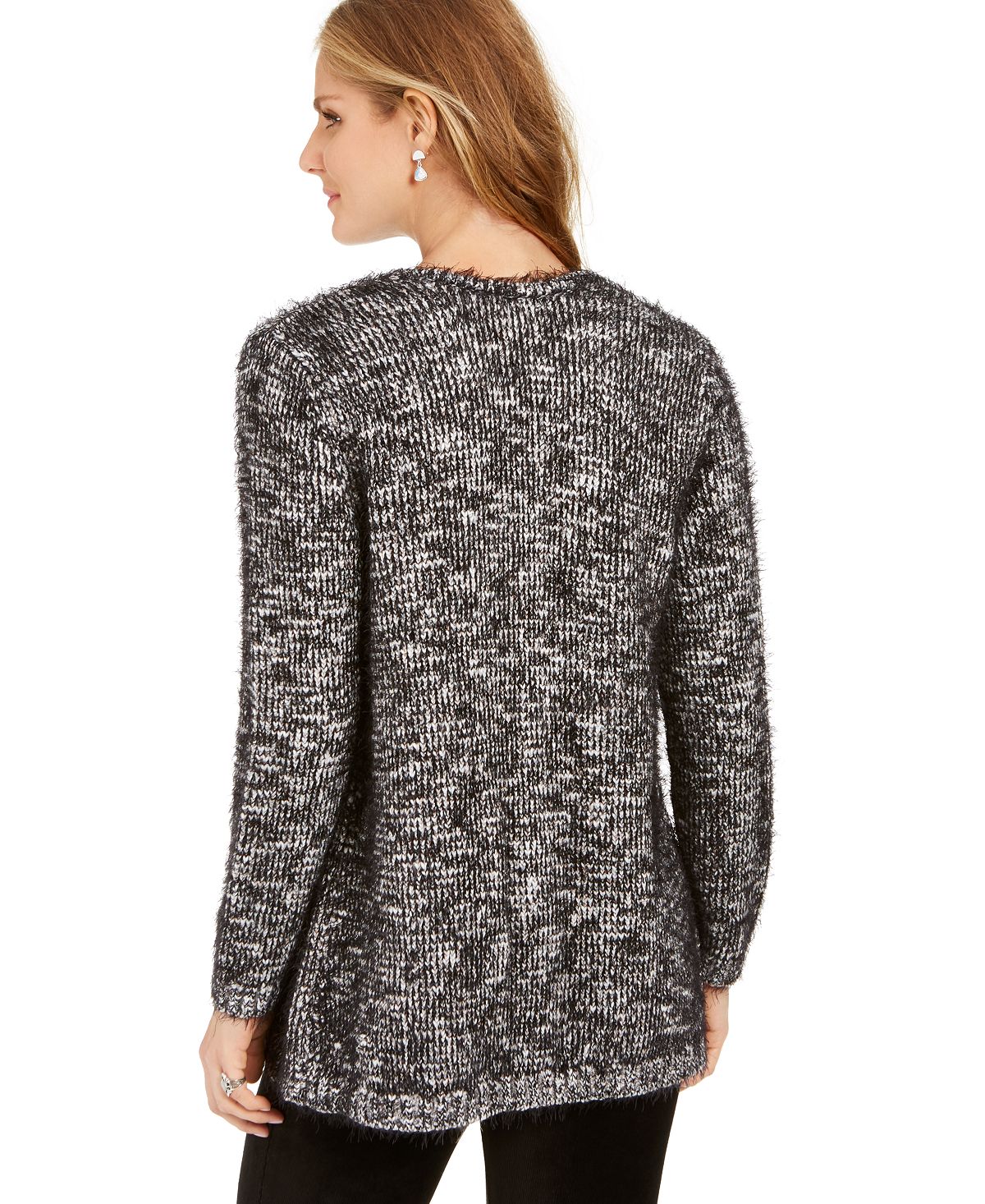 Cardigan de malha com cílios mesclados feminino Style &amp; Co, preto, tamanho XX-G