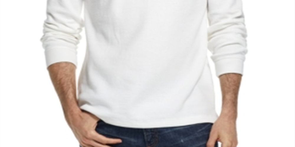 Camiseta masculina de malha waffle vintage à prova de intempéries, manga comprida, branca, tamanho pequeno