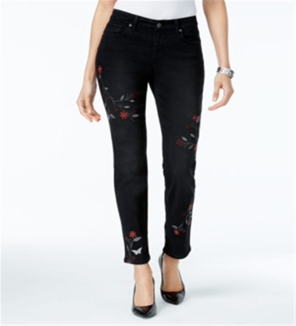 Jeans Curvy Fit Slim Ankle Jeans Feminino Estilo &amp; Co Bordado Preto Tamanho 14