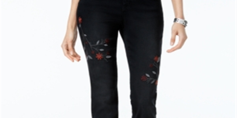 Jeans Curvy Fit Slim Ankle Jeans Feminino Estilo &amp; Co Bordado Preto Tamanho 14