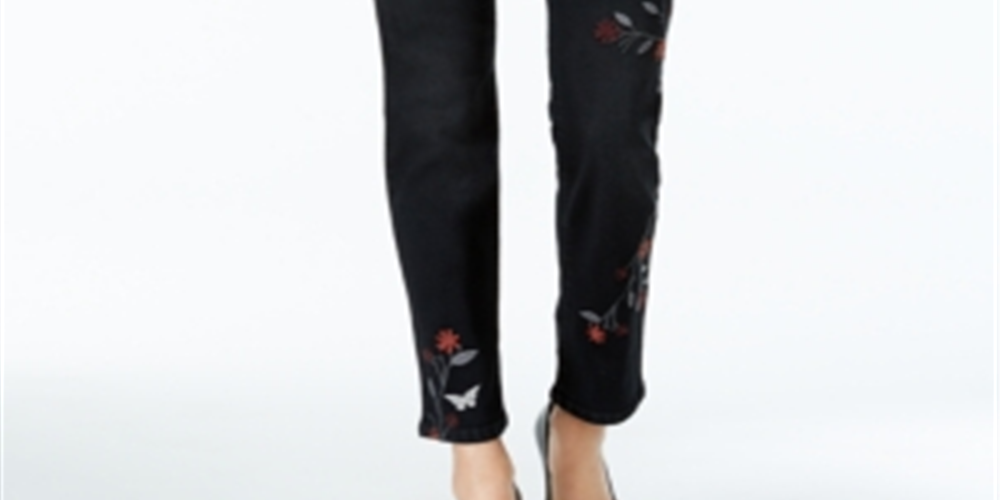 Jeans Curvy Fit Slim Ankle Jeans Feminino Estilo &amp; Co Bordado Preto Tamanho 14