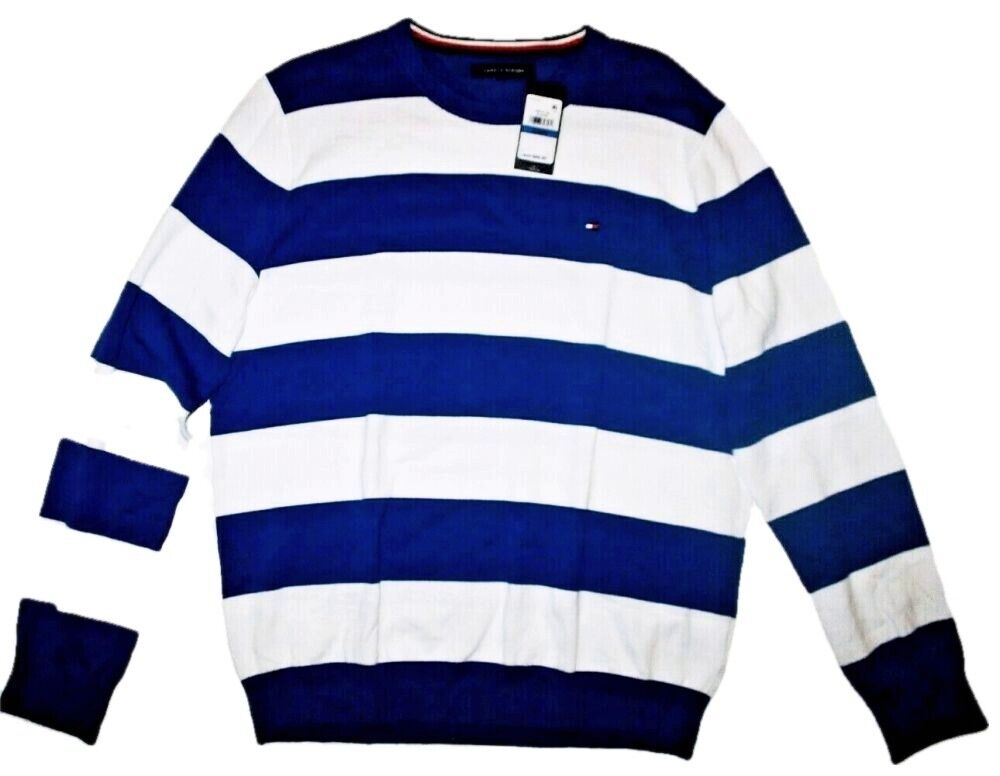 Suéter listrado Tommy Hilfiger Signature Rugby masculino, azul, tamanho GG