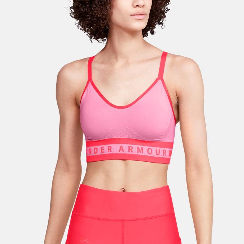 Sutiã esportivo Under Armour feminino sem costura, longo, rosa, tamanho extrapequeno