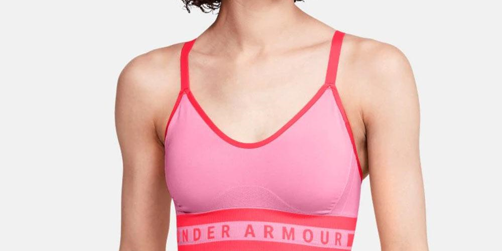 Sutiã esportivo Under Armour feminino sem costura, longo, rosa, tamanho extrapequeno