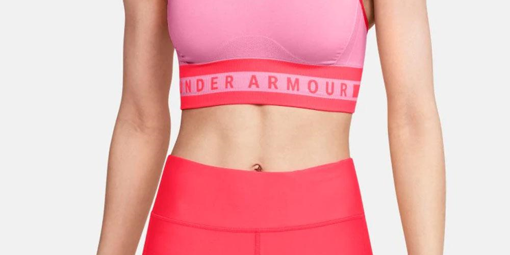 Sutiã esportivo Under Armour feminino sem costura, longo, rosa, tamanho extrapequeno