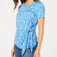 Blusa feminina estampada com amarração frontal, azul, tamanho pequeno GG