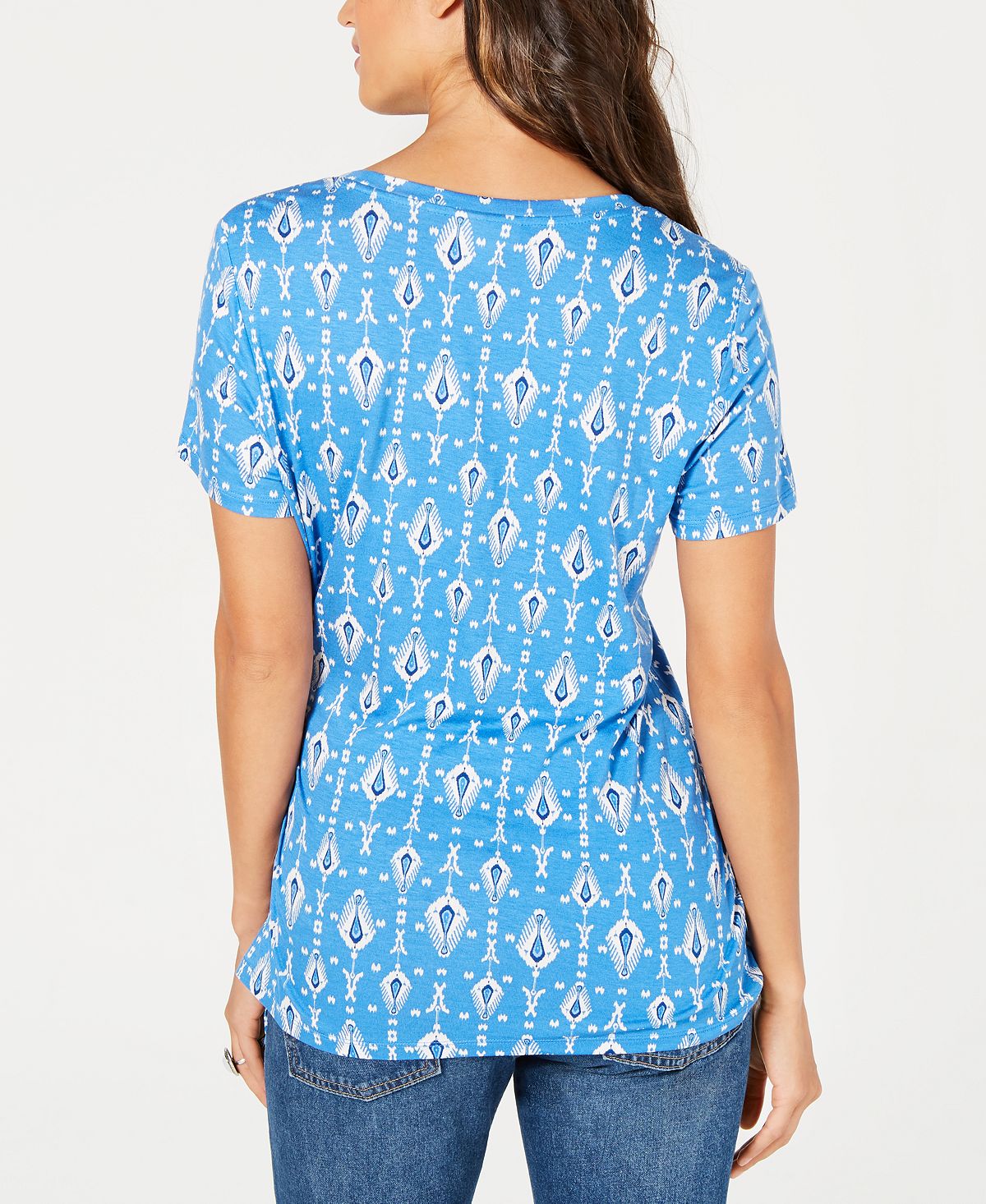 Blusa feminina estampada com amarração frontal, azul, tamanho pequeno GG