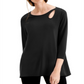 Blusa feminina Alfani com decote redondo e recorte, preta, tamanho G