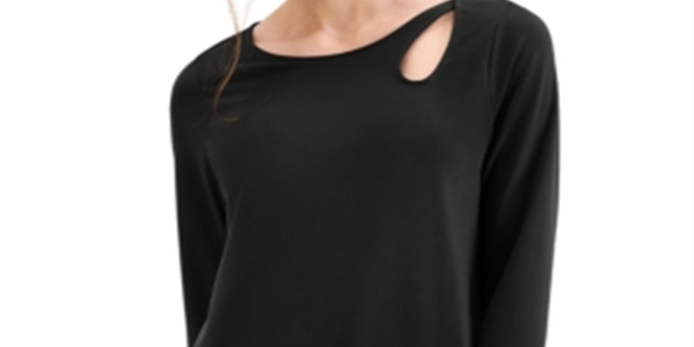 Blusa feminina Alfani com decote redondo e recorte, preta, tamanho G