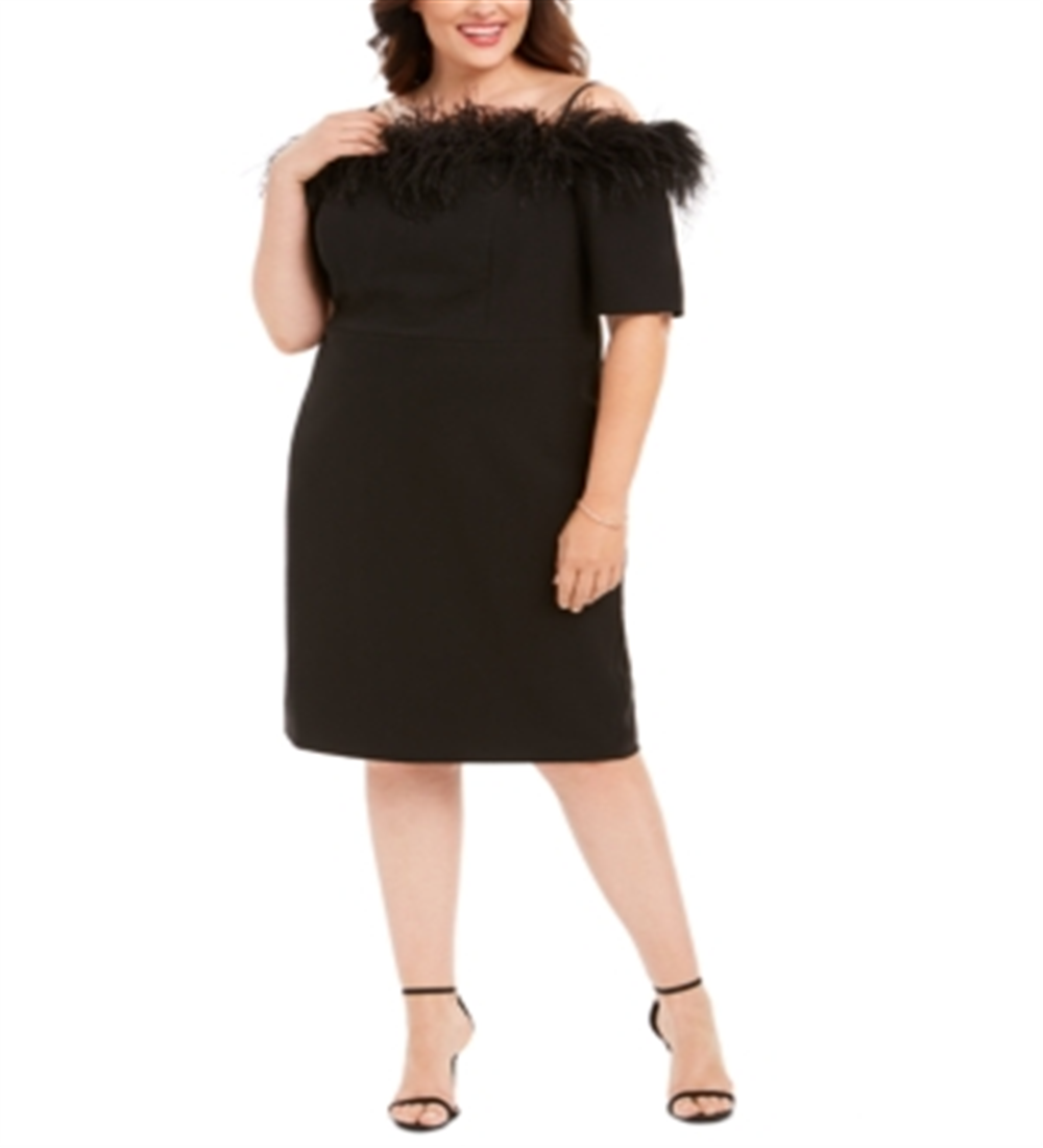 Vestido de festa Calvin Klein feminino com alças finas e bainha preta, tamanho 24W