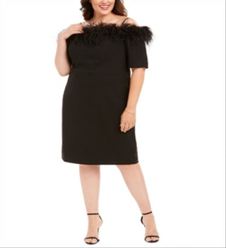 Vestido de festa Calvin Klein feminino com alças finas e bainha preta, tamanho 24W