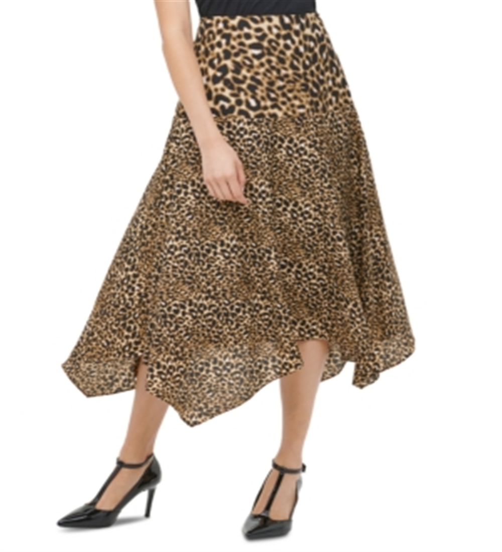 Calvin Klein Saia Feminina Estampa Leopardo Bainha Lenço Marrom Tamanho 12