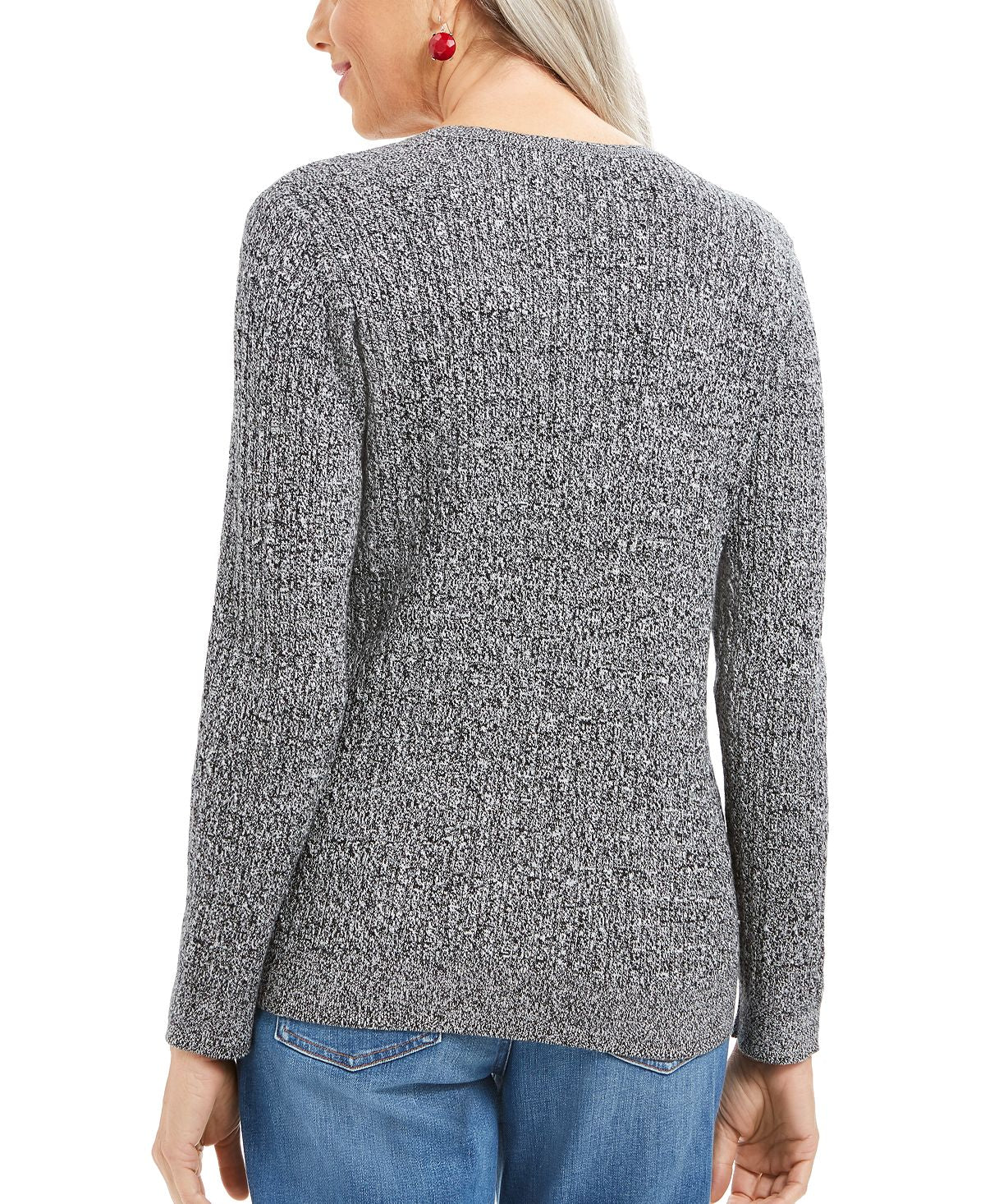 Karen Scott Suéter Henley de Tricô com Cabo Feminino Cinza Tamanho Médio