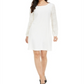 Vestido feminino Alfani com manga texturizada e decote em V, tamanho XX-G, branco