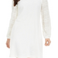 Vestido feminino Alfani com manga texturizada e decote em V, tamanho XX-G, branco