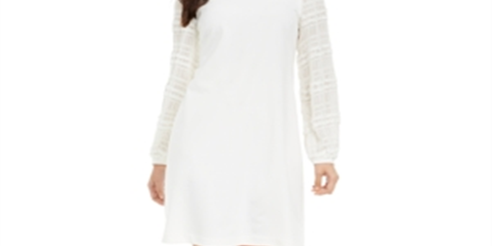 Vestido feminino Alfani com manga texturizada e decote em V, tamanho XX-G, branco