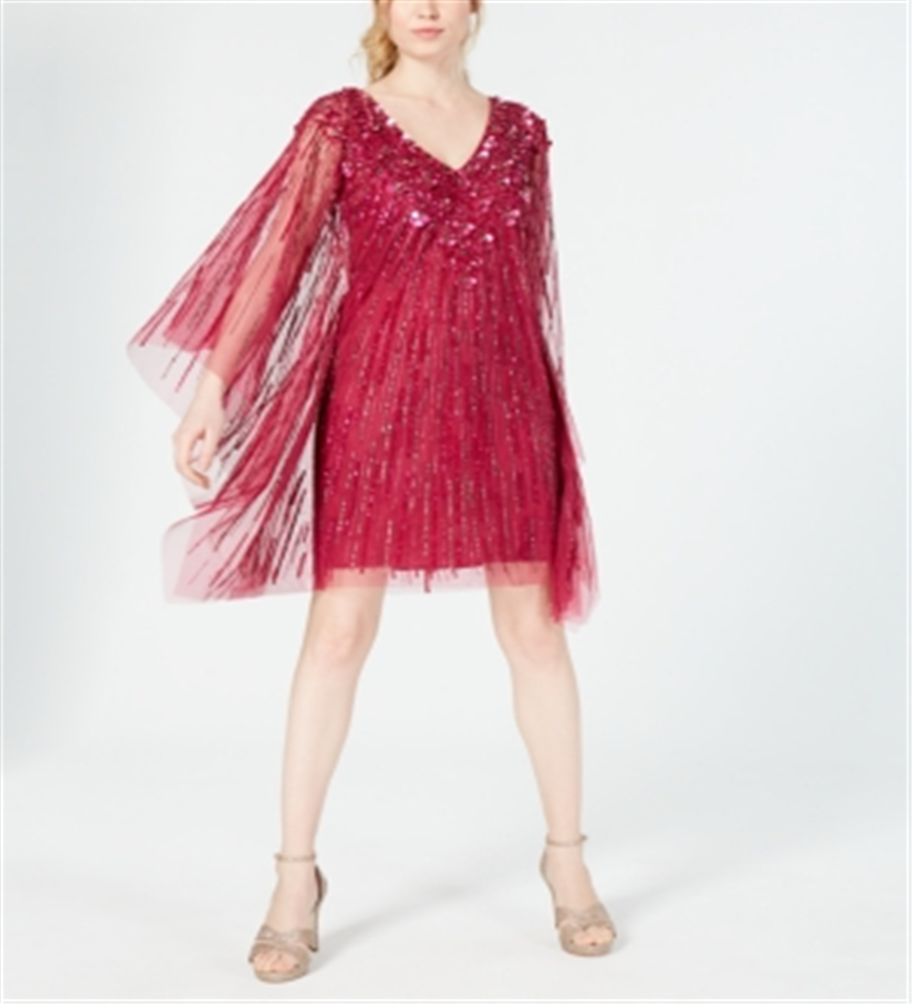 Vestido de coquetel feminino Adrianna Papell, sem mangas, com estampa de contas, decote em V acima do joelho, rosa, tamanho grande