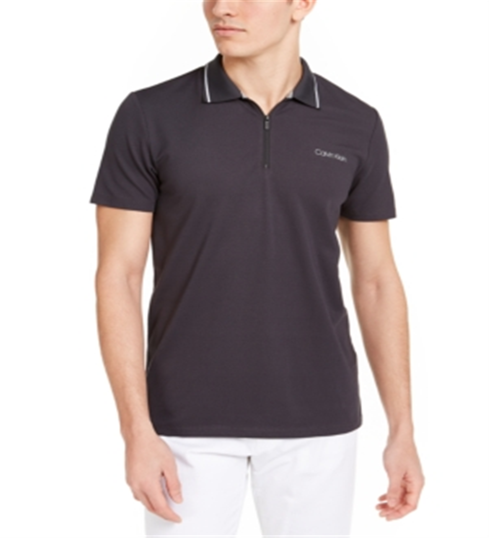 Camisa polo masculina Calvin Klein Move 365 com zíper, cinza, tamanho XS
