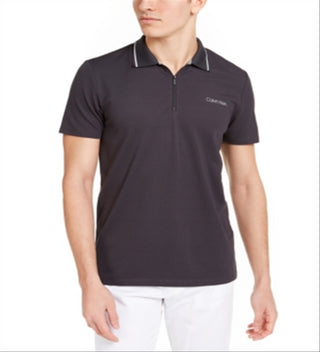 Camisa polo masculina Calvin Klein Move 365 com zíper, cinza, tamanho XS