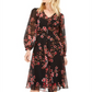 Vestido Calvin Klein Feminino Floral Chiffon Gola V Manga 3/4 Ajuste Flare Preto Tamanho 12