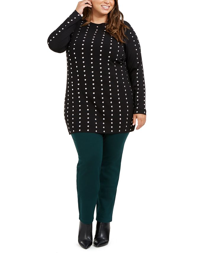 Suéter túnica plus size com tachas feminino INC International Concepts, preto, tamanho 0X