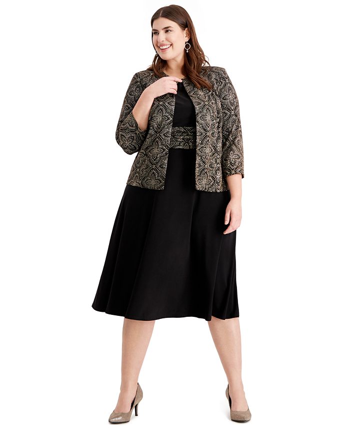 Vestido e jaqueta plus size com estampa brilhante Jessica Howard feminino, preto, tamanho 20 W