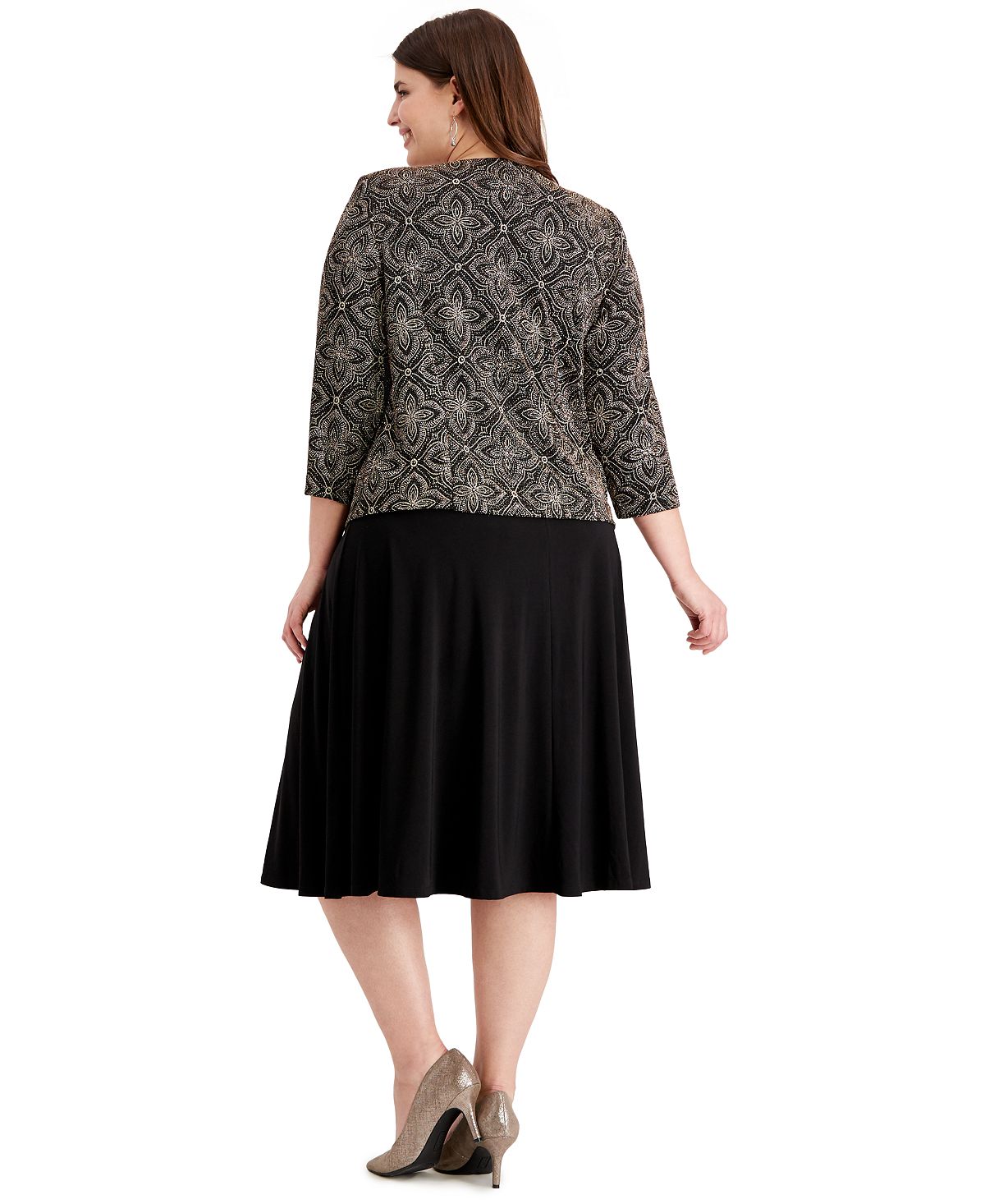 Vestido e jaqueta plus size com estampa brilhante Jessica Howard feminino, preto, tamanho 20 W