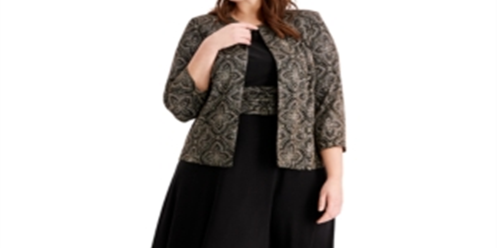 Vestido e jaqueta plus size com estampa brilhante Jessica Howard feminino, preto, tamanho 20 W