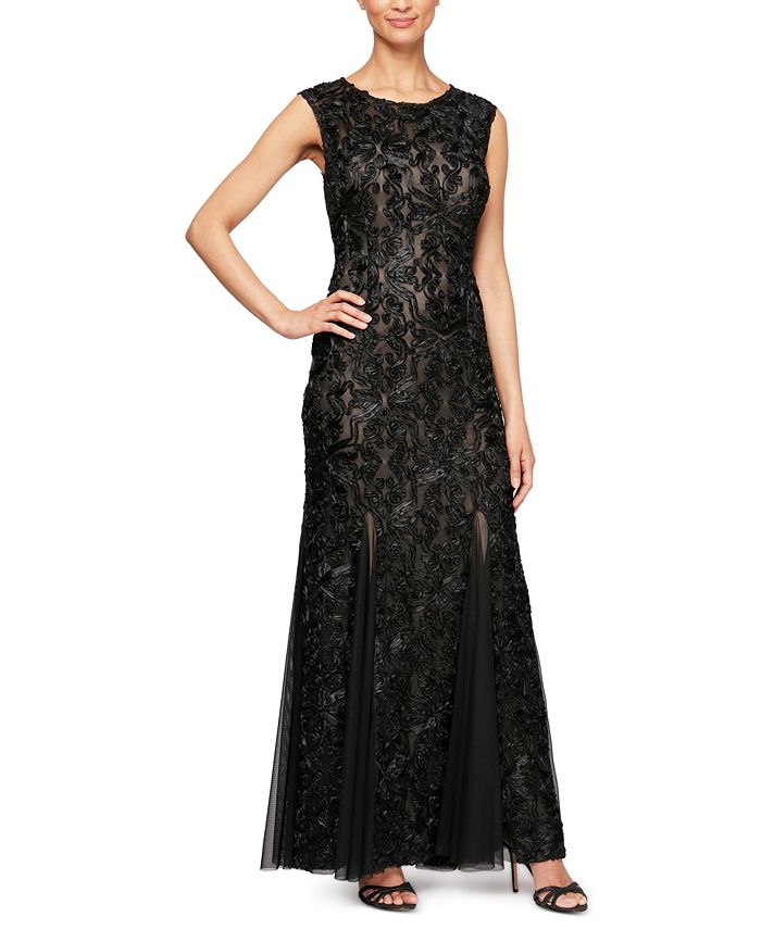 Vestido formal feminino Alex Evenings, sem mangas, comprimento total, estilo flare, preto, tamanho 8