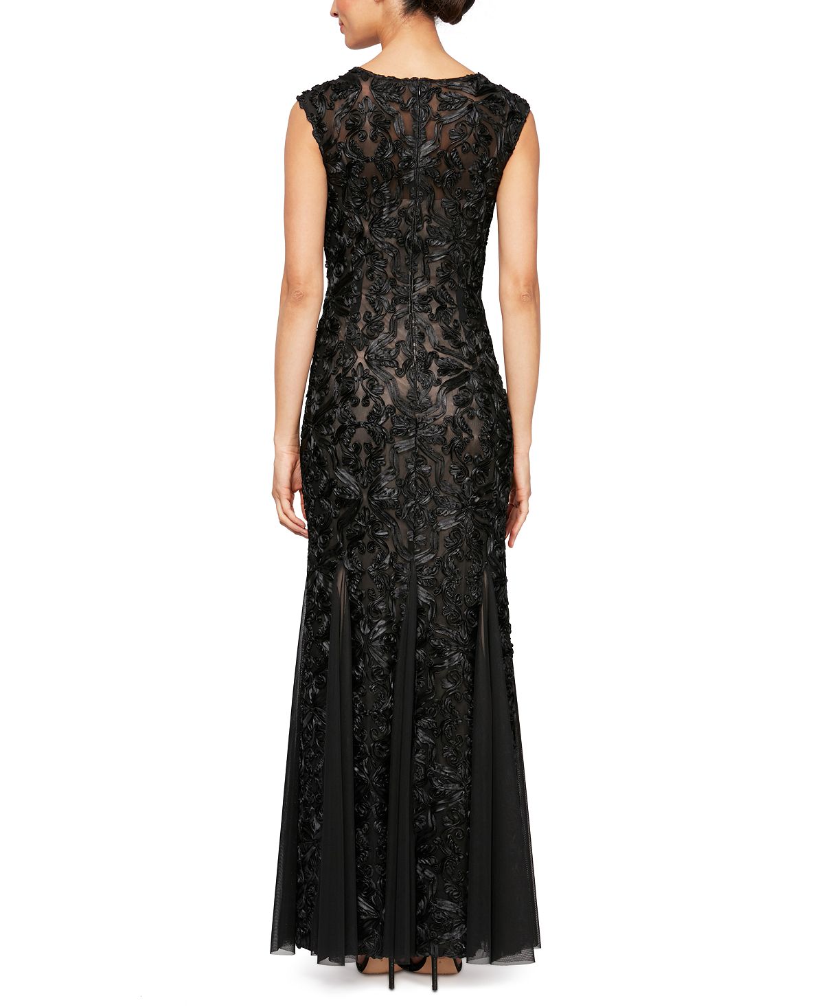 Vestido formal feminino Alex Evenings, sem mangas, comprimento total, estilo flare, preto, tamanho 8