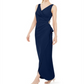 Vestido formal feminino SL Fashions, liso, sem mangas, decote em V, comprimento total, azul, tamanho 16